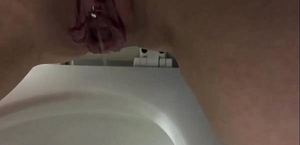  Stare at my pretty feet and pussy while on toilet
